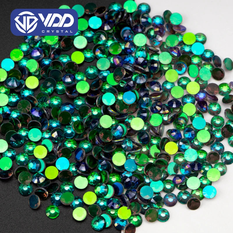 VDD 151 Green Shine SS4-SS30 Glass Rhinestones Crystal Flatback Strass Glitter Stones for DIY Nail Art Crafts Decorations