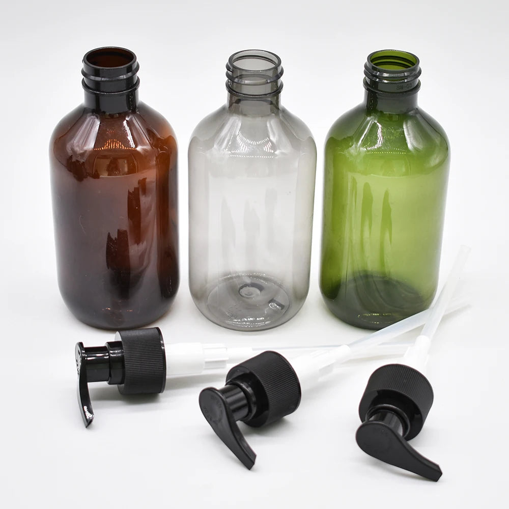 300ml 500ml Wholesale Empty Transparent Grey Green Amber Pet Plastic Hair Shampoo Lotion Bottles With Lotion  Black Pump