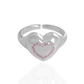 WMJZ906 Valentine's Day Real S925 Sterling Silver Heart Pave Pink Zirconia Signet CZ Ring for Women Jewelry Finger Ring