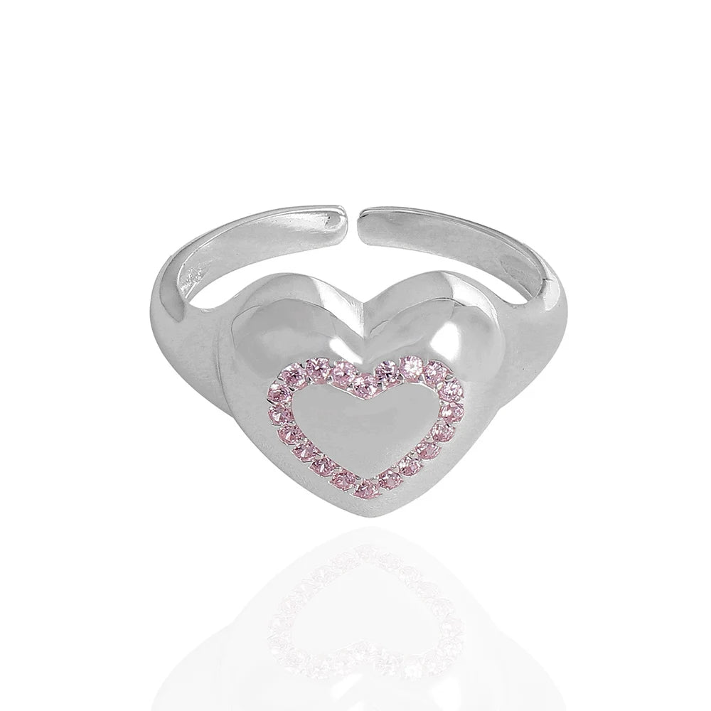 WMJZ906 Valentine's Day Real S925 Sterling Silver Heart Pave Pink Zirconia Signet CZ Ring for Women Jewelry Finger Ring