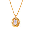 J&D Jewelry Stainless Steel 18K Gold Plated Rhinestone Texture Shiny Pearl Pendant Necklace Women