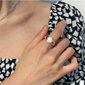 Icy White Oval Ring for Women - 925 Sterling Silver Ring with Transparent Crystal Glacial Elegance Minimalist Jewelry