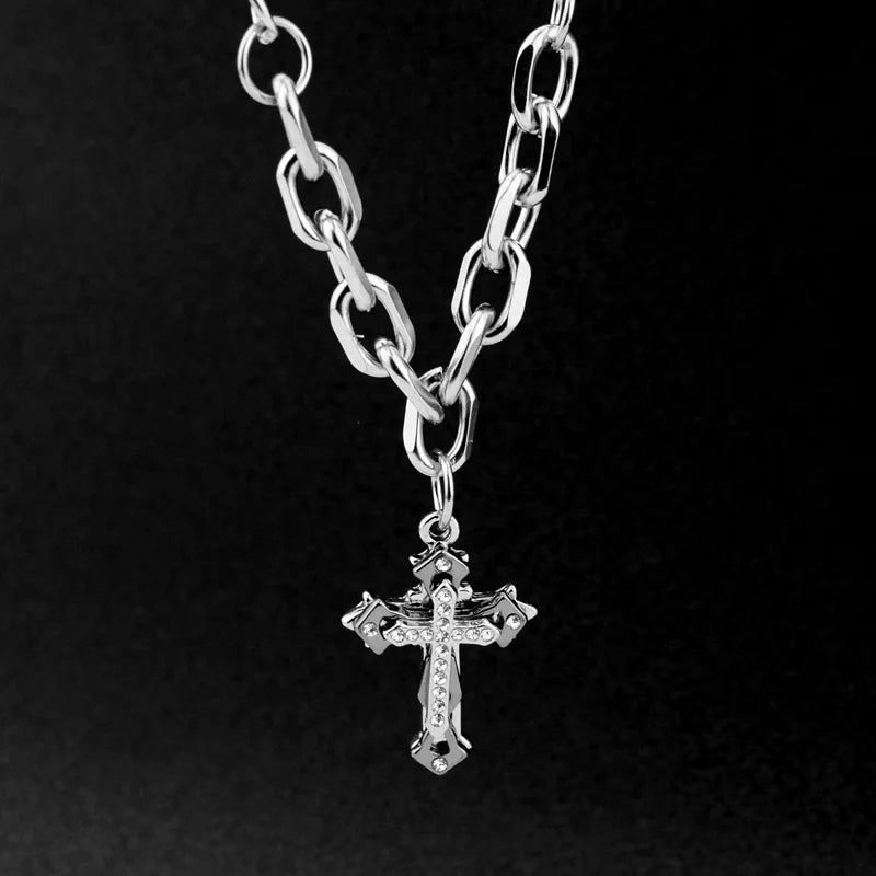 2025 Fashion Stainless Steel Necklace Design Jewelry Rhinestone Cross Necklace for Women