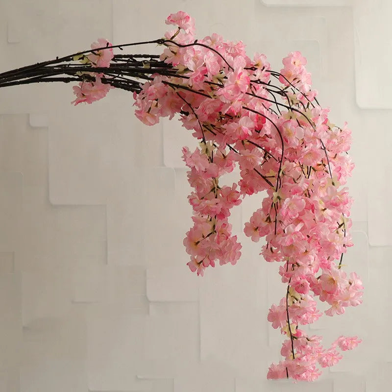 2022 New Design 3 Petals 4 Forks Dense Artificial Cherry Blossom Silk Flower for Sakura Arrangement Wedding Decorations