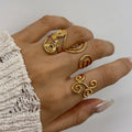 New Arrival Women Elegant Jewelry 18K Gold Plated Ring Stainless Steel Asymmetrical Open Rings