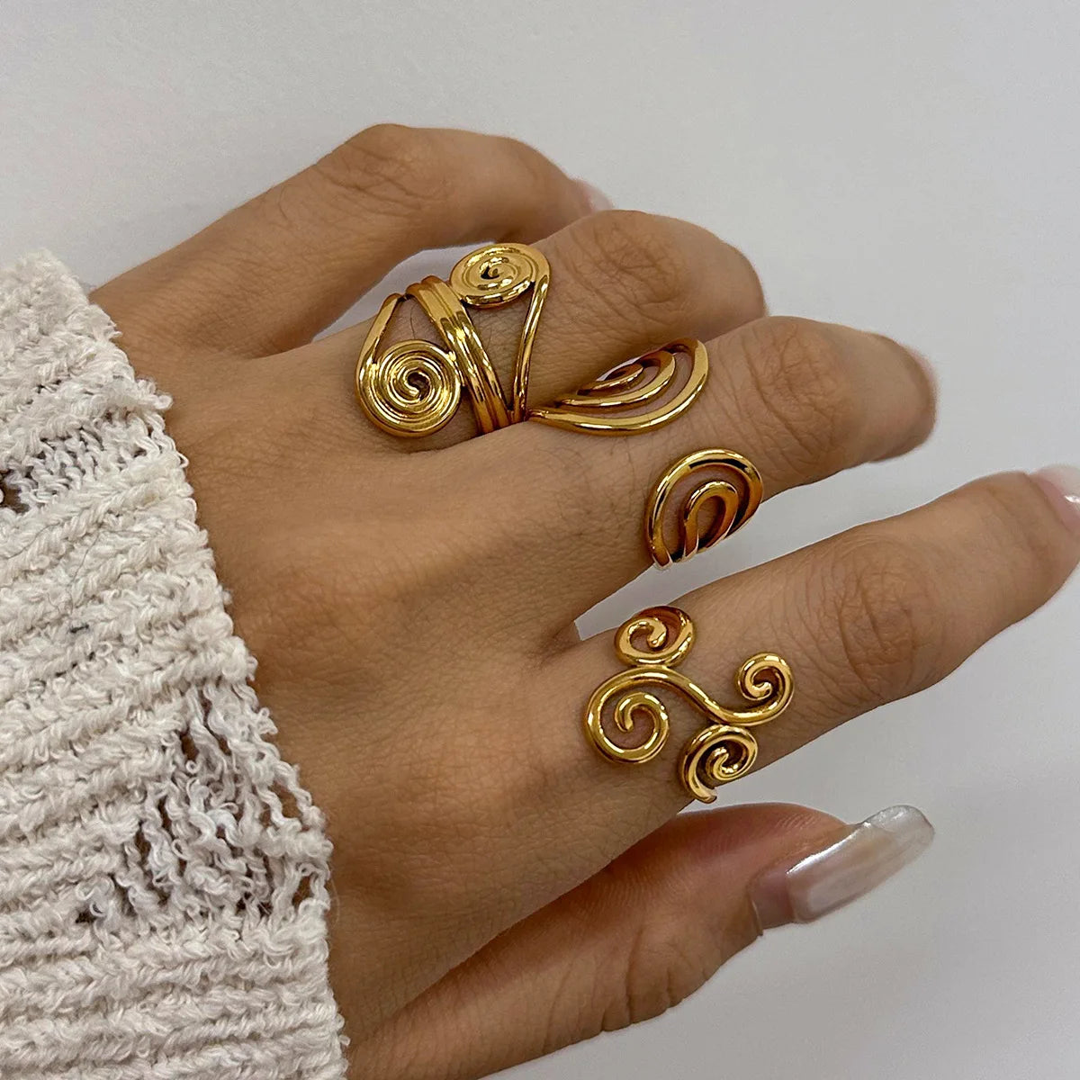 New Arrival Women Elegant Jewelry 18K Gold Plated Ring Stainless Steel Asymmetrical Open Rings