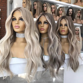 Drop Shipping White Ash Blonde Highlight Color Best Virgin Remy Russian Cuticle Human Hair Lace Front Wigs for Women