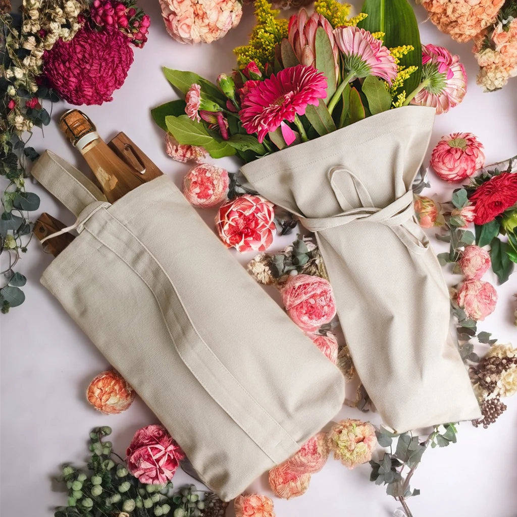 Wholesale Eco Muslin Cotton Linen Gift Packaging Pouch Customized Organic Cotton Handle Bouquet Bag