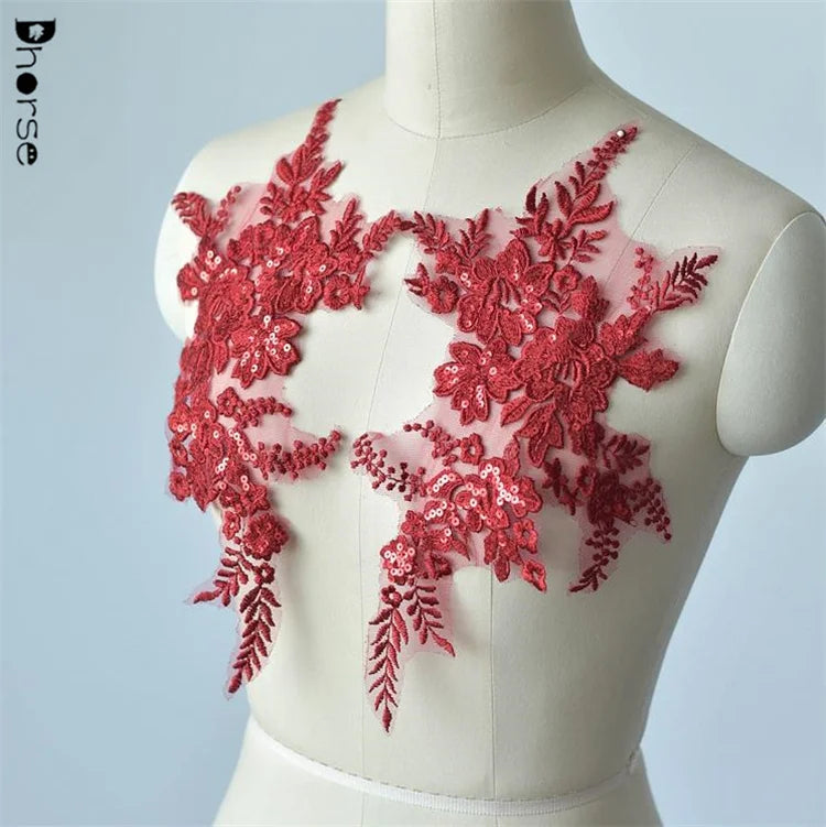 Hot Selling Custom Colored Transparent Voile Sequins Embroidery Eco-Friendly Lace Appliques Bridal