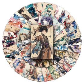 50PCS Cool Anime Card Vintage Ink Art Wash Painting Game Poster Genshin Impact Sticker