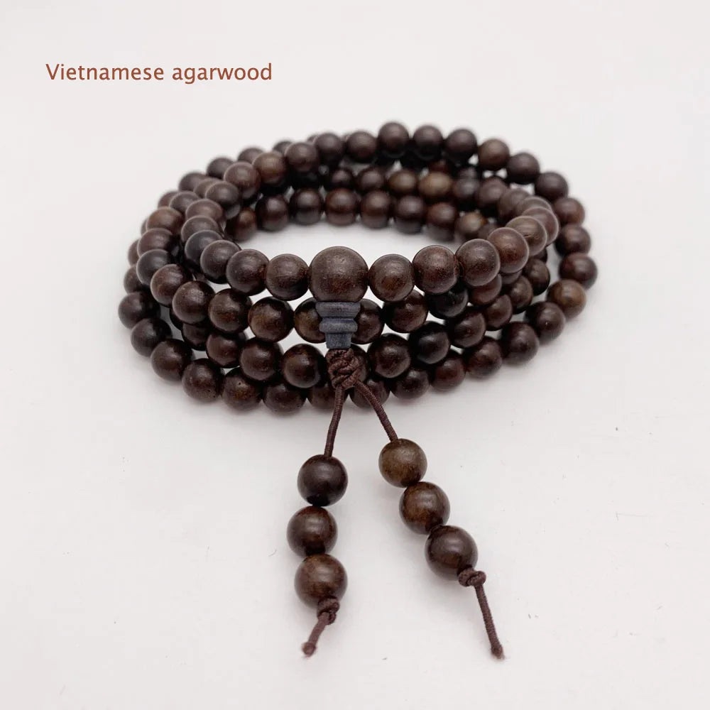 6mm 8mm 108 Bead Mala Bracelet Elastic Sandalwood Meditation Prayer Wrap Fashion Wood Jewelry