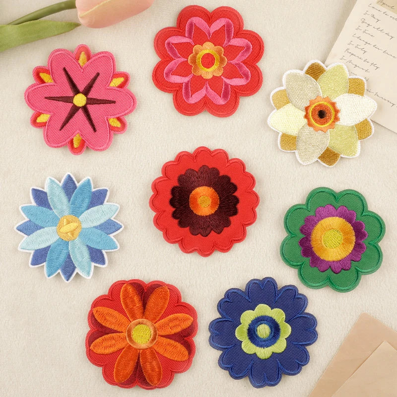 Iron on Embroidered 3D Floral Applique Eco-Friendly PVC Fabric Clothing Patch for Hats