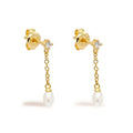 Milskye Girls Elegant Jewelry Gold Plated Small Diamond Natural Freshwater Pearl Chain Drop Earrings