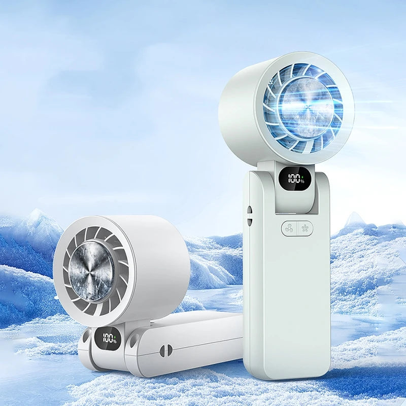 4000mAh Ice Cooler Handheld Fan Portable Rechargeable USB Mini Fan High Speed Desktop Foldable Fan with Lanyard for Outdoor
