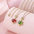 Red Gemstone Pendant Titanium Steel Necklace for Women Pixiu Ruby Luck Fox Charm Pendant Stainless Steel Brave Necklace