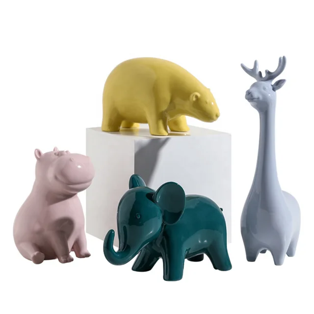 Wholesale Nordic Simple Animal Mini Figure Ceramic Figurines Ceramic Elephant Small Animal Ceramic Figurines