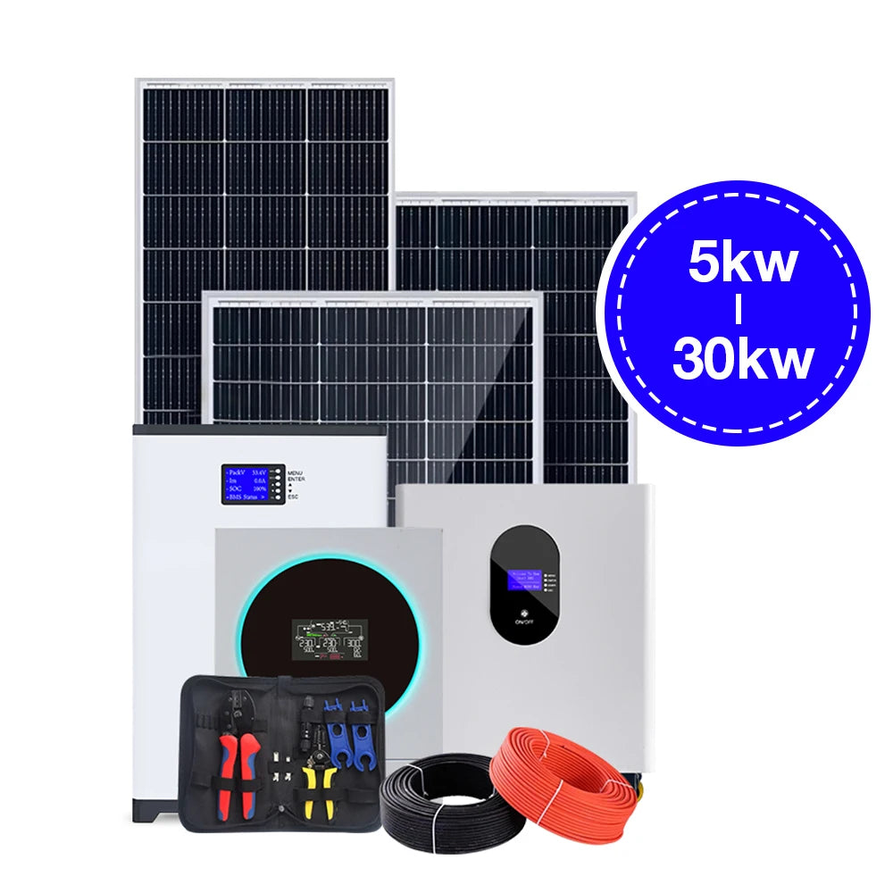 Complete Set Industrial Solar Panel Power 5KW 6KW 8KW 10KW 20KW 30KW Solar System Home Hybrid Power System Kit for Home
