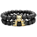 Fashion Custom Men Women Jewellery Wolf Viking Black Onix lava Rock Stone Bead Gemstone Bracelet