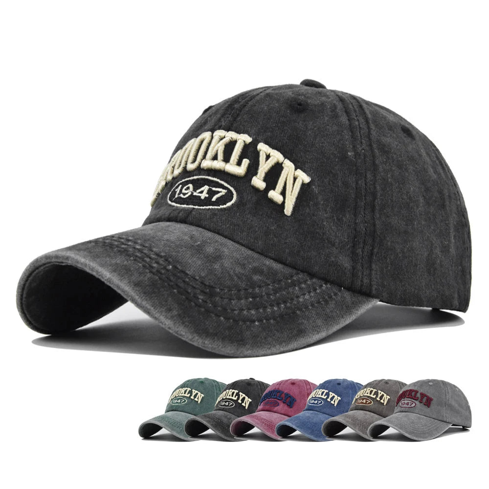 BROOKLYN Custom 3D Embroidery Logo Vintage Distressed Washed 6 Panel Sports Cotton Dad Baseball Ball Caps Hat