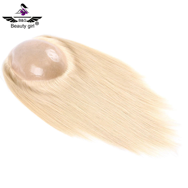 Raw Virgin European Remy Human Hair Topper 180% Heavy Density Soft Skin Pu Base Toupee Blonde Color Size 7x9