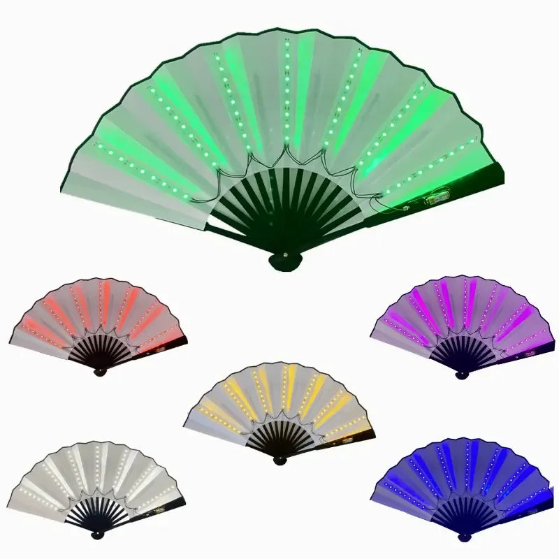 FAREA Factory Direct 13-Inch Bamboo Folding LED Flash Hand Fan Large Decorative Event Supplies for Party Decorations