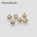 Nickel Free Gold Plated CZ Paved Brass Cylinder Big Hole Spacer for Jewelry Making Accessories