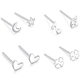 S999 Sterling Silver Earrings Hypoallergenic Stud Earrings Many Style Music Heart Star Moon Earrings Birthday Jewelry Gifts