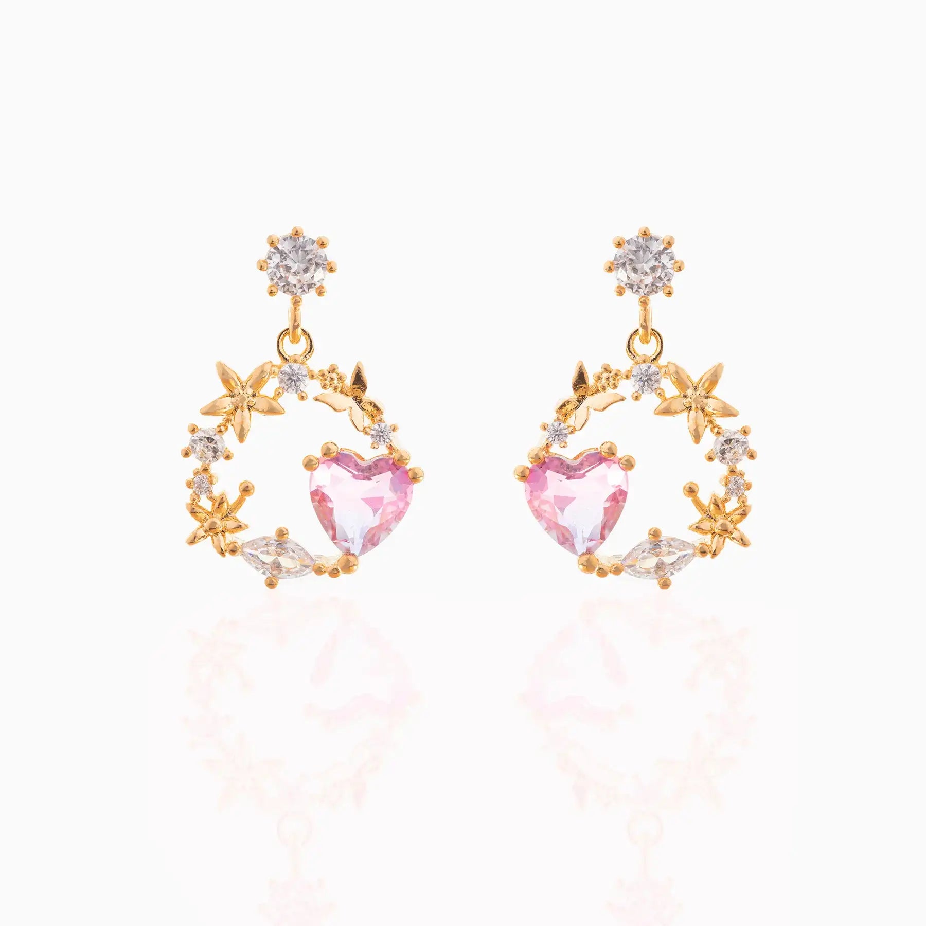 Korean Pink Heart Cute Dangle Earrings Zircon High Grade Flower Diamond Earrings Women Jewelry Wholesale Girls Drop Earrings