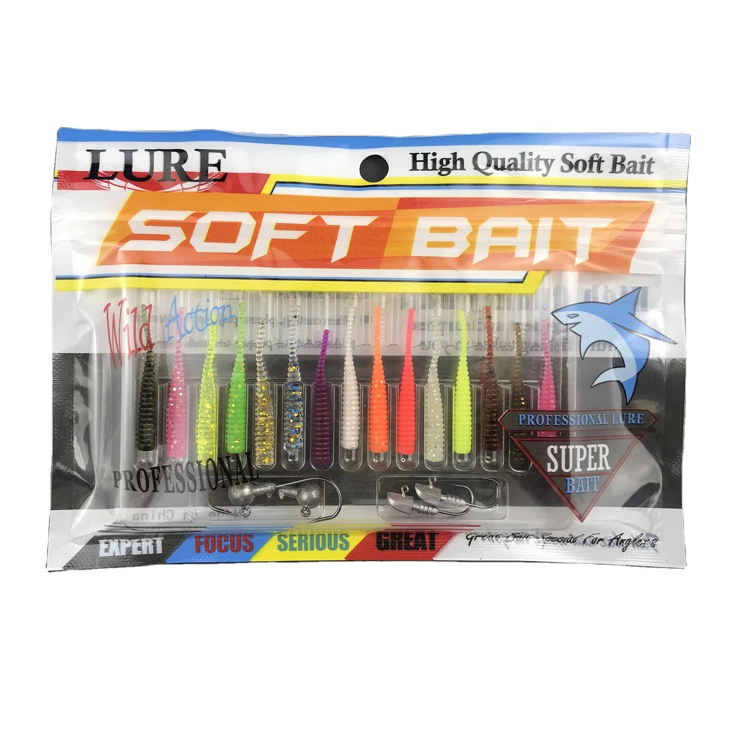 Fishing Bait Set 38mm/0.36g 15pcs Soft PVC Lure+4pcs Lead Head Fishing Hook 2g/1.5g Fish Sets Soft Bait Kits Rooting Fishing