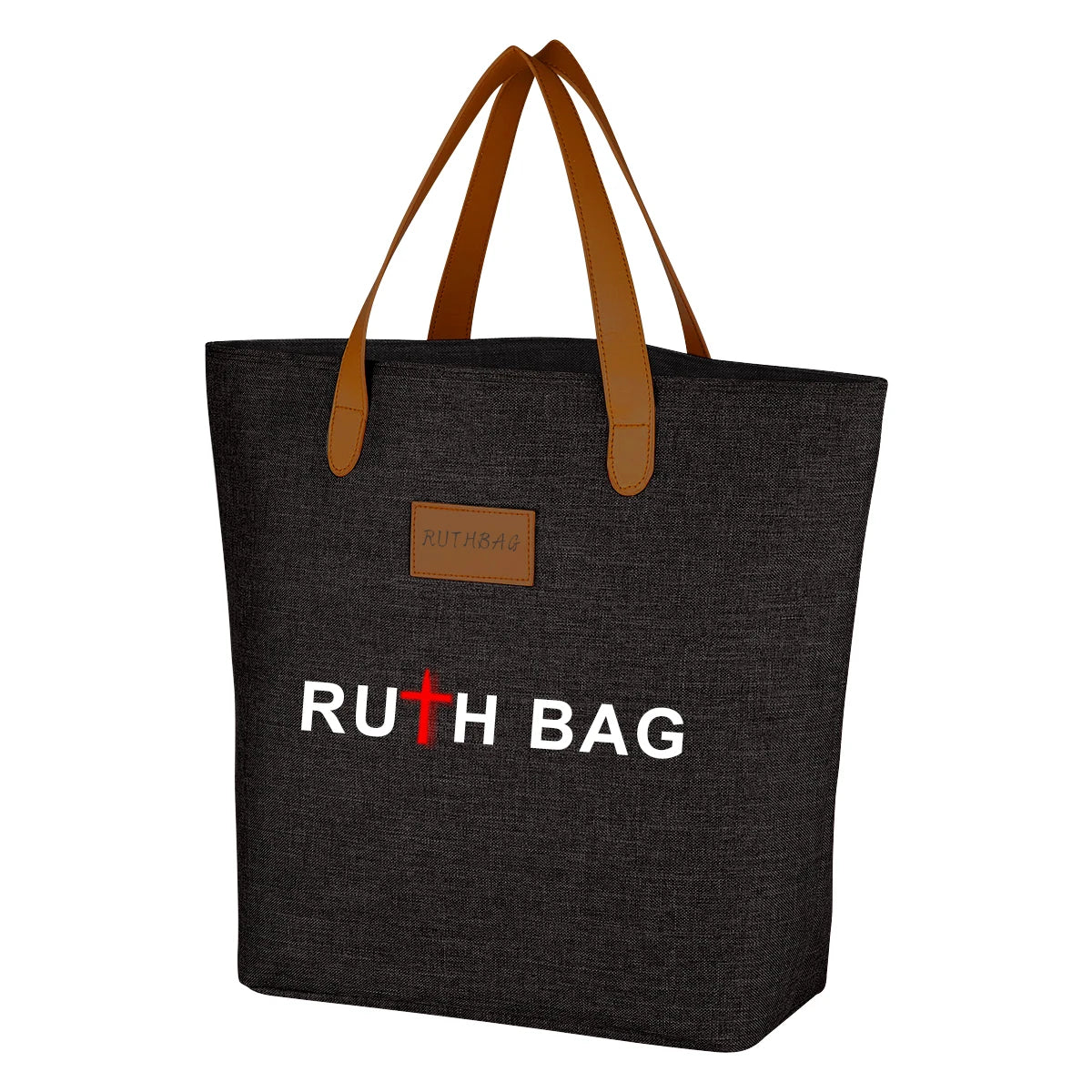 Ruthbag 600D Polycanvas Tote Bag with Zippered Pocket Leopard Patterned Front Leatherette Patch for Shopping