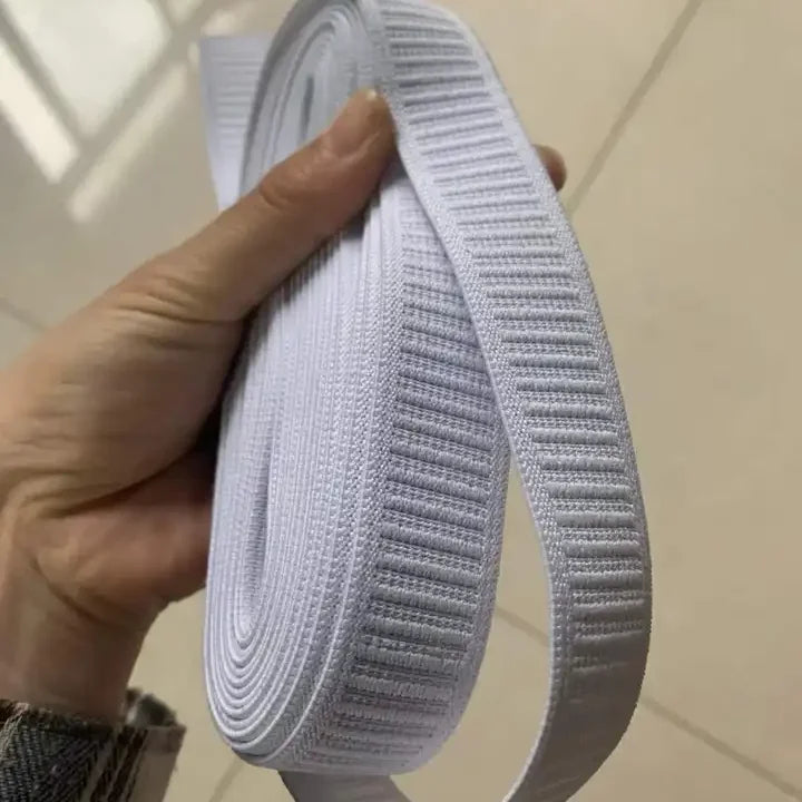 Free Sample Stock 2 cm Black White Woven Non-Roll Ribbed Elastic Tape Anti Slip Woven Elastic Band