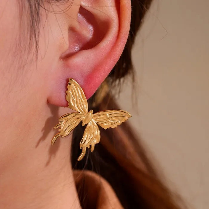 Wholesale Fashion Design Stainless Steel Gold Plated Butterfly Stud Earrings for Women Jewelry