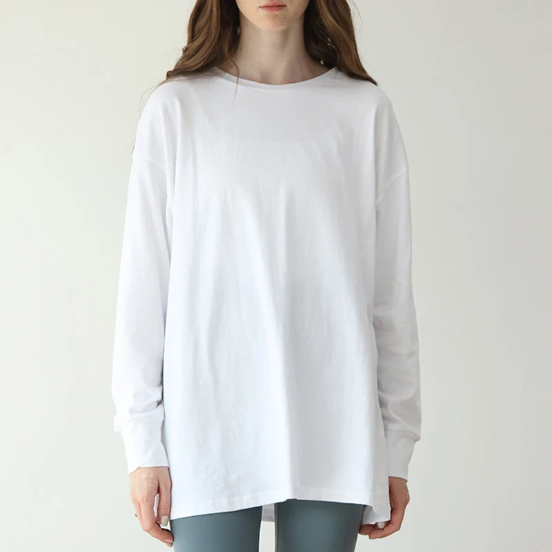 L800846 Custom New Style Spring Autumn Sport Workout Gym Running Cotton Sports Oversized Loose Fit Long Sleeves Shirt for Women