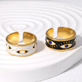 Personality Open Black White Enamel Devil Eye Finger Ring Oil Dripping Stainless Steel Evil Eyes Ring Jewelry