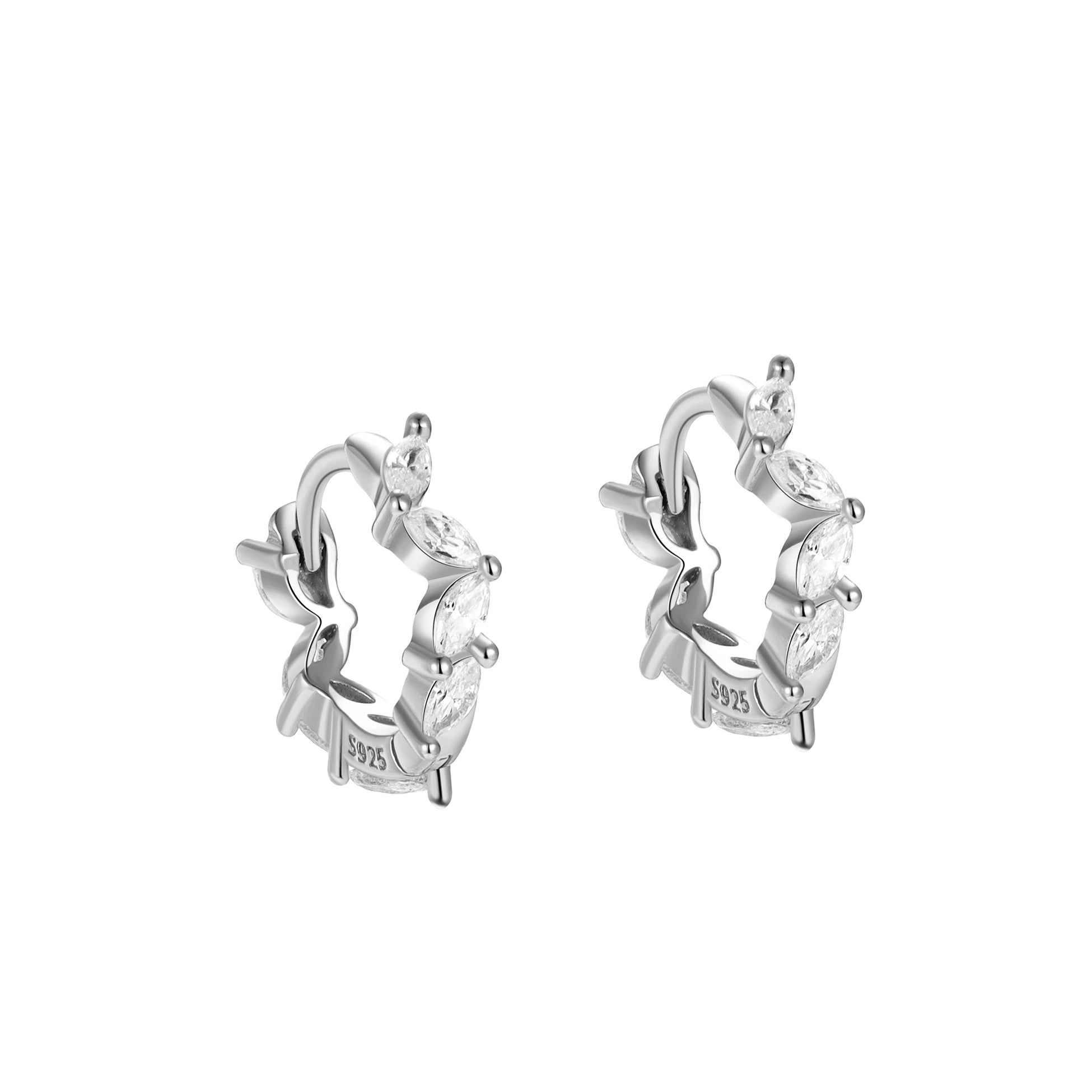 Hot Sell 925 Sterling Silver Leaf Hoops Geometric Marquise Earrings for Women Elegant Huggies Fine Jewelry Wholesale