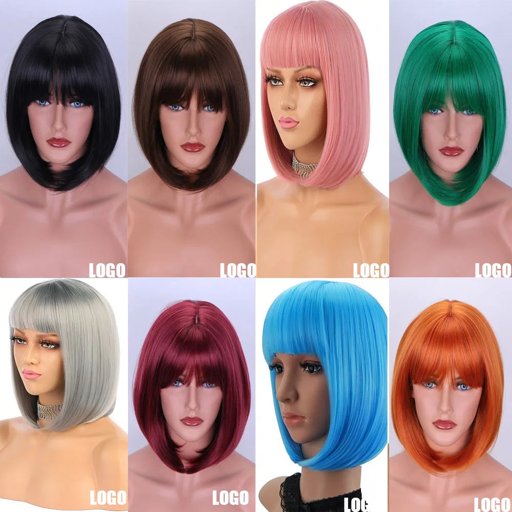 Cheap Straight Bob Hair Full Bangs Women Wigs Fluffy and Soft Good Quality Holiday Party Factory Wholesale Price