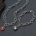 VEROMCA Wholesale Stainless Steel Bracelet Red Green Zircon Jewelry Set Fashion Chains Necklace for Girls
