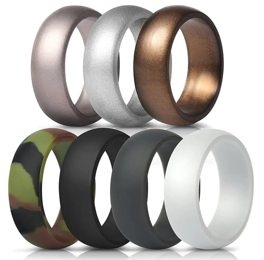 Fashion Design Classic Men Silicone Wedding Ring Step Edge Silicone Ring Rubber Bands for Men