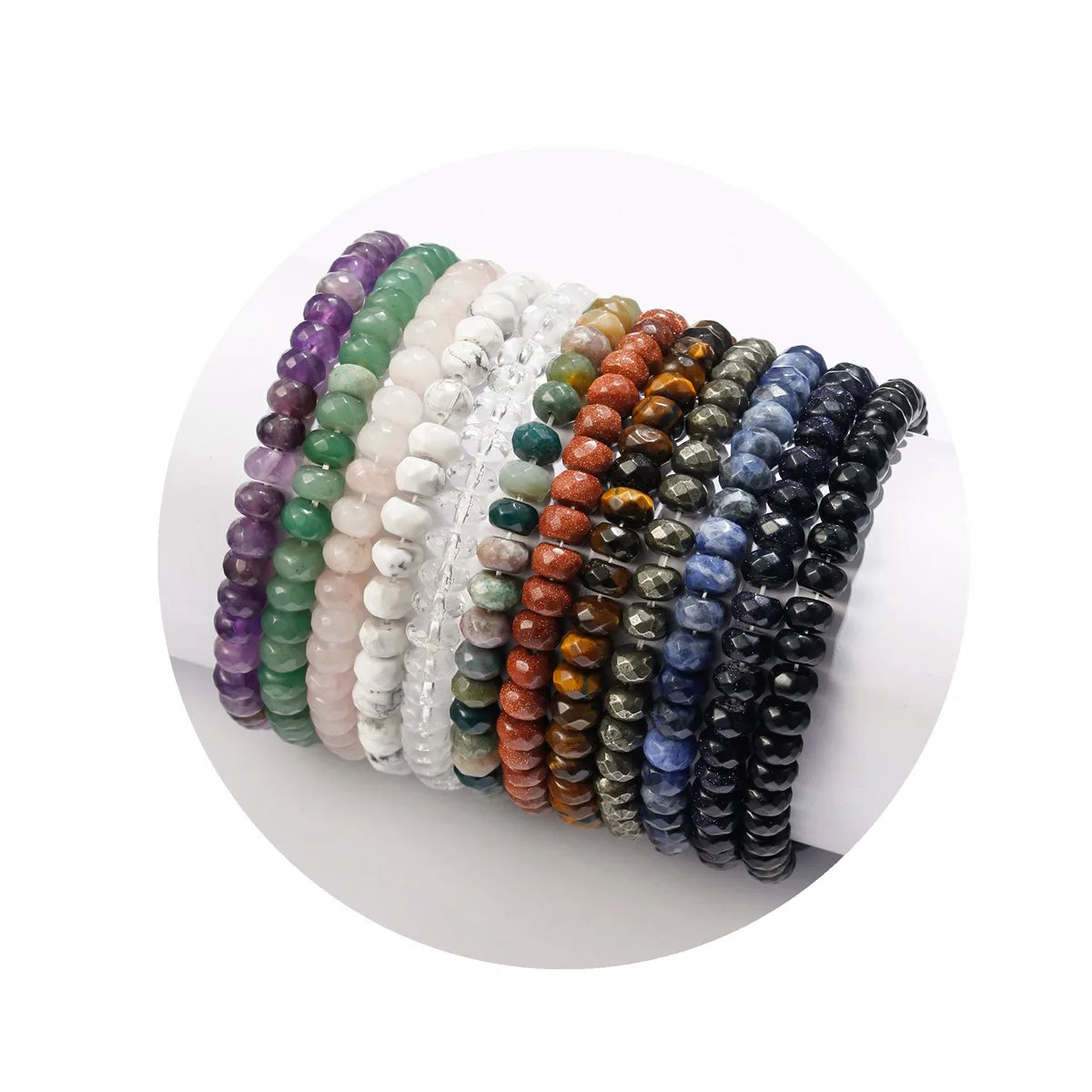 Natural 8MM Faceted Abacus Beads Bracelet Turquoise Agate Quartz Crystal Stone Jewelry for Women Men Yoga Chakra Great Gift Idea