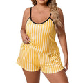 Summer Plus Size Striped Halter Shorts Pajamas Set Breathable and Soft Home Wear with Elastic Waist Closure