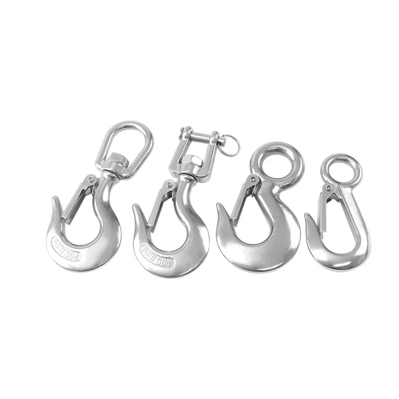 Factory Direct Supply 304 Stainless Steel Rotating Cargo Hook Big Eye Lifting Hook Fork Type American Cargo Hoist Hook MegaBDM