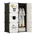 Modern Folding 6 Cube Small Plastic Kids Toys Wardrobe 1 Hanger Black White Cartoon Door Portable Living Room Storage Cabinet