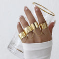 SC Fashion Punk Multilayer Chain Rings DJ Hip Hop Gold Plated Adjustable Rotate Chunky Four Finger Rings Set for Women