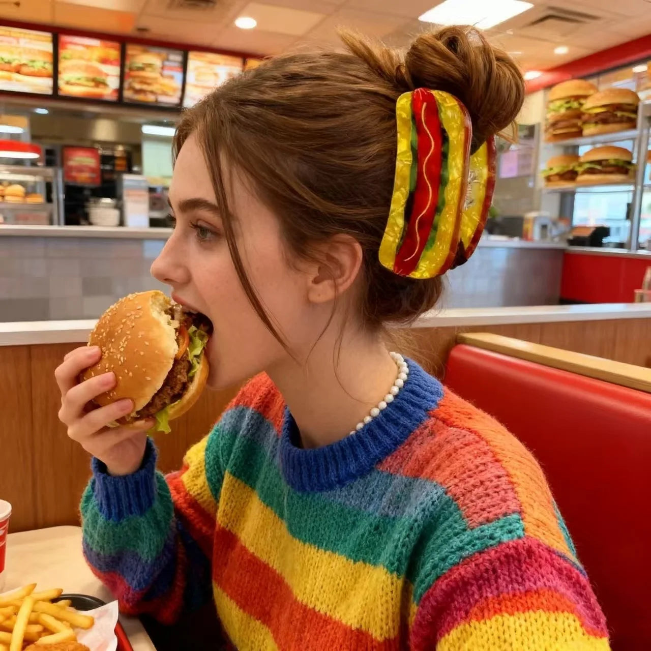 High Grade Cartoon Hamburger Hair Claw Clip Food Shape Handmade Fashion Fun Half-tied Hair Tail Clip Women's PVC Hair Decoration