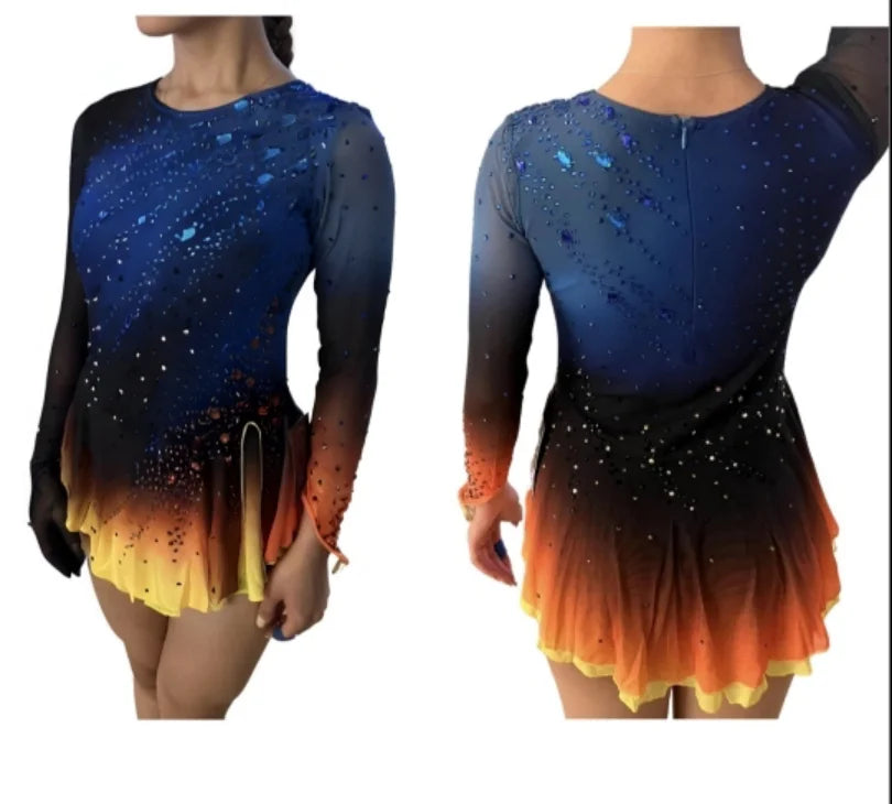 Figure Skating Dress Competition Costume Rhinestones Mesh and Spandex Dress for Affordable Figure Skating Dresses CA