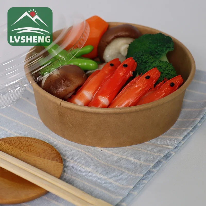 100% Food Grade Grease Proof Brown Microwave Paper Bowl for Hot Food