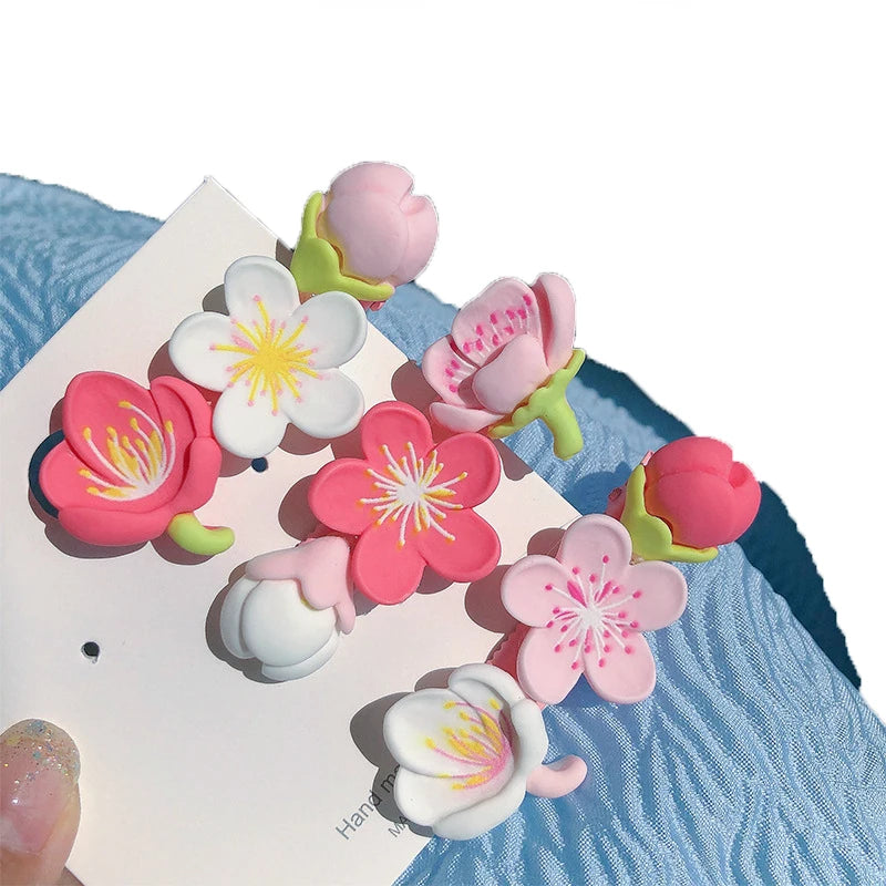 MIO Korea Sweet Girls Pink Flower Hair Clip Hair Ties Plastic Side Clip Cute Flower Hair Accessories Hairpin for Women