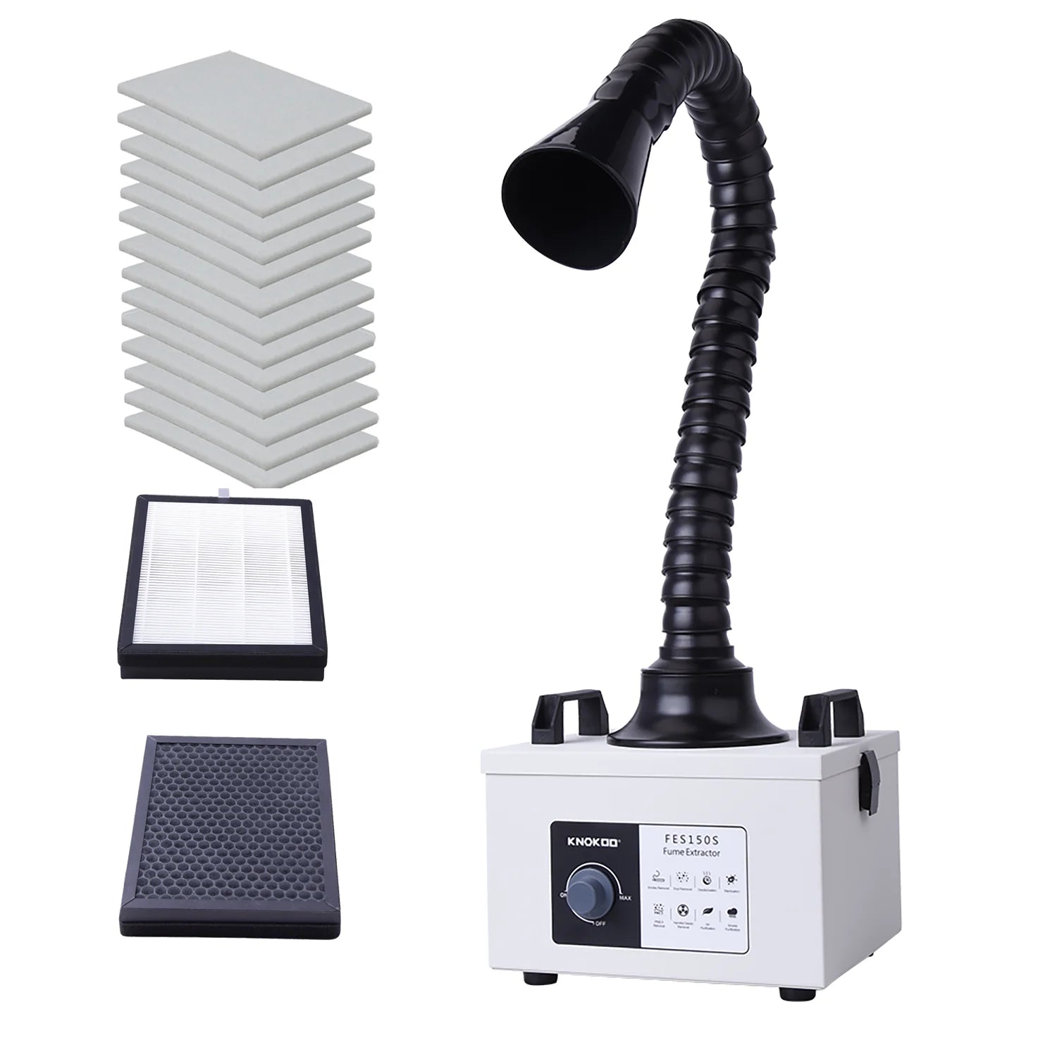 KNOKOO FES150S 100W Motor Laser Smoke Purifier with HEPA Filter 14PCS Pre Filter Mobile Fume Extractor for Industrial Use-New