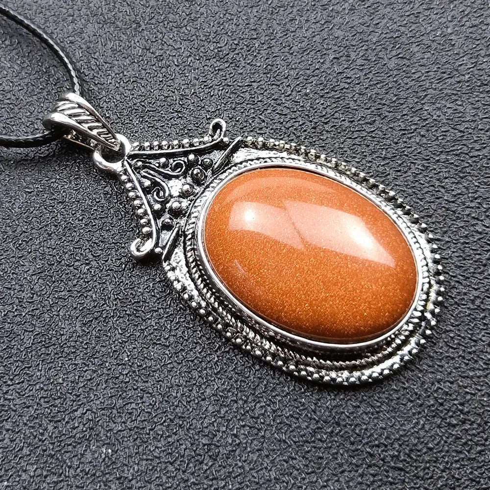 Hongzhuo Crystal Crafts Gold Sand Stone 925 Sterling Silver Oval Shape Gemstone Silver Jewelry Silver Pendants Manufacturer
