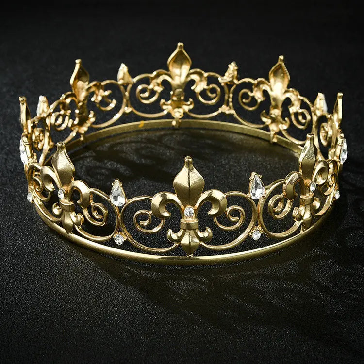 QS Alloy Full Round Baroque Retro Crystal Round King Crown Men Headpiece